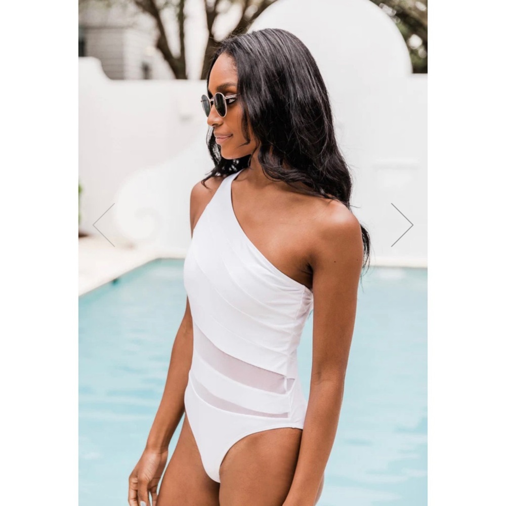 Pink Lily Beyond the Sea Mesh One Piece One Shoulder Swimsuit - Picture 6 of 16